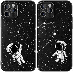 Cavka Matching Phone Case compatible with - iPhone 13-6.1 inch for Couples Best Friends Cover Cute Astronauts Outer Space Protective Anniversary for Him Her Boyfriend Girlfriend BFF Stars Kawaii