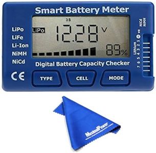 MaximalPower 5-in-1 Battery Meter, Intelligent Cell Meter Digital Battery Checker Battery Balancer for LiPo / LiFePO4 / Li-ion/NiCd/NiMH Battery Packs with Free Mircofiber Cloth