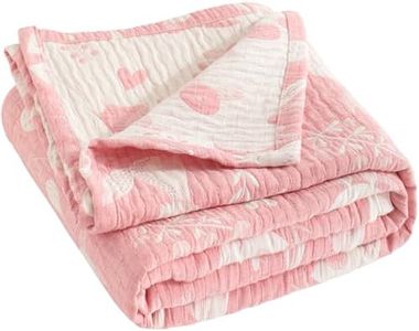 NTBAY 3 Layer Toddler Blanket, Muslin Cotton Jacquard Bed Blankets, Lightweight Thermal Baby Blanket, Super Soft and Warm Crib Blanket for All Seasons, Decoration Gift, 45"x60", Pink Owl