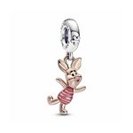 Pandora Disney Piglet sterling silver and 14k rose gold-plated dangle with transparent pink and black enamel