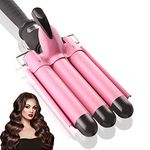 Gelma 3 Barrel Curling Iron Hair Wand Temperature Adjustable With Lcd Temp Display 1 Inch Ceramic Tourmaline Hair Crimper Portable Hair Waver Fast Heating, Style 1,Pink