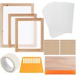 Lyellfe 36 Pieces Screen Printing Starter Kit, Include 3 Wood Silk Screen Printing Frame, Squeegees, Inkjet Transparency Film, Ideal for DIY T-Shirt or Tote Bag