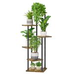 LyTaispuly 6 Tier Tall Corner Plant Stands Indoor Outdoor, 115cm Large Metal Wood Plant Stand Flower Shelf for Multiple Plants, Tiered Plant Holder Rack for Balcony Garden Patio Living Room (Black)