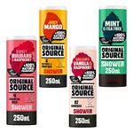 ORIGINAL SOURCE SHOWER GELS SET 4X250ml SWEET RHUBARB & RASPBERRY, Creamy Vanilla & Raspberry, Tingly Mint & Tea Tree, ZESTY LEMON & TEA-TREE, BODY WASH, COMBO