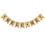 Amosfun Welcome Banner Burlap Sign hanging Bunting Flags Garland with Bee Decoration for Housewarming Thanksgiving Day Wedding Party Supplies