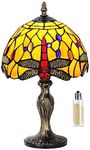 MIAOKE Table Lamp Stained Glass Crystal Bead Style Table Light, Handmade Desk Bedside Table Night Lamp, Antique Art Craft Gifts Lover Kid Living Room Study Bookcase Desk Ligh(Orange Dragonfly)