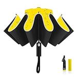 LAMA Folding Umbrella, Inverted Umbrella Windproof Strong, Auto Open/Close, Anti-UV, Compact, Portable Travel Umbrella with Reflective Stripes for Rain Sun, Yellow