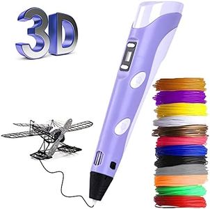 3D Pen, Upgrade 3D Printing Pen for Kids with LED Display Auto Feeding Smoother Experience,Intelligent 3D Printer Pen Kit with 12 Colors 3m PLA Filament Refills, Interesting Gift for Kids(Purple)
