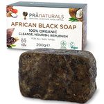 PraNaturals 100% Organic Raw African Black Soap 200g, Ethically Sourced and Handcrafted in Ghana, For All Skin Types, Detoxifying and Anti-Ageing All Pure Natural, Vegan, Unprocessed