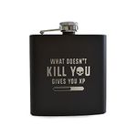 What Doesn't Kill You Gives You XP Engraved Metal Hip Flask for Gamers - Funny Gaming Gifts for Men or Women