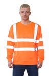 AAIF RETAILS® Mens Sweatshirts Hi Viz High Visibility Long Sleeve Reflective Tape Safety Pullover Hi Vis Security Work Breathable Lightweight Workwear Round Neck T-Shirt Tops Plus Size Orange Medium