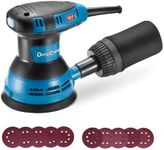 Dong Cheng Orbital Sander, 300W, 125MM with 10Pcs Sandpapers & Dust Bag, 6 Variable Speeds, 12000 RPM Electric Palm Sander for Woodworking, Sanding & Polishing