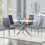 GOLDFAN Glass Dining Table Set for 4, 5 Piece Rectangular Table and Velvet Chairs, 47 Inches Kitchen Table Set for Dining Room