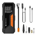 Zebronics, Portable Tyre Inflator, Wired and Wireless, 150 PSI Turbo Inflation, Digital Display, 6000 mAh Rechargeable Battery, Type-C & 12V Support, Power Bank, SOS Light, Multi Nozzles (19TI6A)