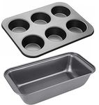 DONDA Bake Ware Combo Set with 1 Bread Loaf Pan & 1 Muffin Mold Tray with 6 Mold Tray | Baking Tin | Non-Stick Baking Pan | Baking Tray Tin Pan | Black