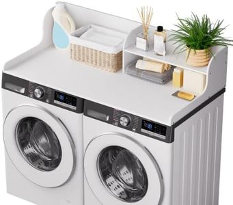 ClimbHope Washer Dryer Countertop with Shelf, 54" x 27.5" 2-Tier Bamboo Laundry Topper, Washer and Dryer Countertop for Laundry Room Organization with Edge Rails, Waterproof, White