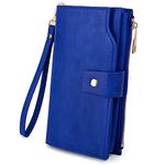 UTO Women's RFID Blocking Large Capacity PU Leather Clutch Wallet 21 Card Slots Holder with Wristlet B Blue CA