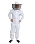 Beekeeping Suit - Round Veil/hood - 100% Cotton - Comfortable with Maximum Protection - Commercial & Beginner Beekeepers, White, Medium