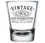 Vintage 1974 Black Printed 1.75oz 1pk Shot Glass - Happy 50th Birthday Gifts Women Men, Cheers to 50 Years, Turning 50 Woman Decorations Decor, Anniversary Bday Party Favors, Best Gift Ideas 1.0