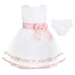 iEFiEL Newborn Baby Girls Embroidered 3D Flower Baptism Christening Gown Wedding Birthday Party Tutu Dress with Bloomers Pearl Pink 0-3 Months