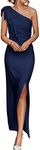 PRETTYGARDEN Women's Summer One Shoulder Long Formal Dresses Sleeveless Ruched Bodycon Cocktail Evening Slit Maxi Dress (Navy,Large)