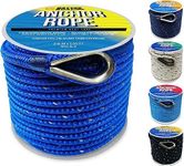 Premium Boat Anchor Rope 100 Ft Double Braided Boat Anchor Line Blue Nylon Marine Rope Braided 3/8 Anchor Rope Reel for Many Anchors & Boats 3/8 Inch Royal Blue