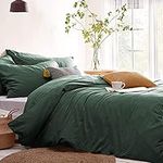 Lanqinglv Double Duvet Cover Set Dark Green Plain Microfiber Bedding Set Breathable Quilt Cover 200x200cm with Zipper Closure and 2 Pillowcases 50x75cm