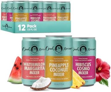 Owl's Brew Tropical Cocktail Mixer Variety Pack, 12 Pack (7.5 oz Cans), Pineapple Coconut, Watermelon Margarita and Hibiscus Cosmo with Clean Ingredients, Just Add Spirits or Sparkling Water, Functional Non Alcoholic Mixer, 35 Calories