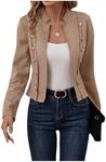 OYOANGLE Women's Open Front Double Breasted Long Sleeve Jacket Faux Suede Casual Biker Coat Outerwear Khaki Large