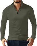 YTD Men's Long Sleeve Polo Shirts Quarter-Zip Casual Slim Fit Mock Neck Basic Designed Cotton Shirts S Green