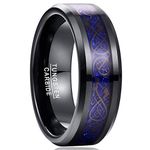 NUNCAD Mens and Womens Blue Black Wedding Ring Tungsten Carbide Celtic Dragon and Carbon Fiber Inlay Engagement Band Comfort Fit Size X1/2