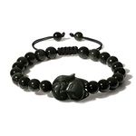 COAI Men's Women's Black Obsidian Bracelet Fox Stone Beaded Bracelet S