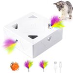 Migipaws Interactive Cat Toy,Automatic Pounce Mole Game,unique 3D 7-Hole Random Moving Feather,Rechargeable Indoor Activity Play, Exercise Toy for Cats and Kittens