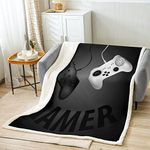 Gamepad Sherpa Blanket Kids Gamer Fleece Throw Blanket Ultra Soft Black White Video Game Gamepad Plush Blanket Warm for Bed Sofa Couch Boys Modern Game Controller Blanket Single 50x60 Inch