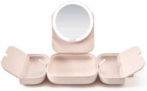 AMIRO M2 Cude Travel Makeup Bag with 5 Level Brightness & 3 Color LED Mirror, Portable Makeup Artist Organizer, Pink