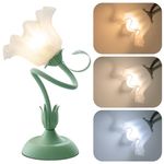 WERFOP Vintage Flower Desk Lamp for Bedroom,‎ 3 Colors Modes Lily of The Valley Bedside Table Lamp with E26 Bulb Gooseneck Nightstand Lamp for Living Room Office Reading