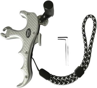 JIANZD Archery Compound Bow Release - 4-Finger Thumb Release Aid for Compound Bows, Bowfishing & Hunting (Black Silver)