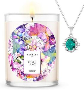 Kate Bissett Baubles Sheer Lilac Scented Premium Candle and Jewelry with Surprise Pendant Inside | 18 oz Large Candle | Made in USA | Parrafin Free