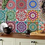 Moroccan Tile Stickers for Kitchen, TOARTI 18pcs 15cm(6") Mandala Tile Stickers for Bathroom, Table Stair Stickers Self-Adhesive, Transfers Vinyl Wall Tile Stickers, Mosaic Mexican Spanish Tile Decals