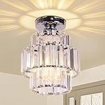 Cainjiazh Mini Chandelier Crystal Chandeliers Lighting Flush Mount Ceiling Light Double-Layers Crystal Modern Chandelier Lighting Fixture for Bedroom Hallway Bar Kitchen Living Room(Chrome)