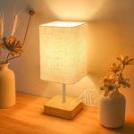 Jayencer Touch Bedside Table Lamp, Dimmable Touch Control Nightstand Lamps,Small Lamp Wood Base Beige Flaxen Fabric Shade for Bedroom,Living Room,Office,Dimmable Bulb Included