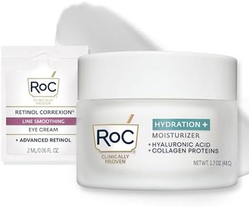 RoC Hydration+ Hyaluronic Acid Moisturizer Face Cream, Hydrating, Smoothing, Fragrance Free, Stocking Stuffers for Men & Women, (1.7 Ounces) with Retinol Eye Cream Packette