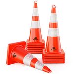 RoadHero (10 Pack) Traffic Cones 28 Inch - Safety Cones with Reflective Collar - Orange Cones with Handle - Plastic PVC Heavy-Duty Cones for Parking Lot, Driving Training