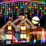 JXLEDAYY 640 LED 66 FT/20 M Icicle Christmas Lights Outdoor Decorations Multicolor Curtain Fairy Lights Plug in 120 Drops Waterproof 8 Modes Xmas Decor