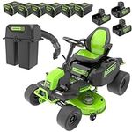 Greenworks PRO 80V 42” CROSSOVERT Riding Lawn Mower +Bagging System, (6) 4.0Ah Batteries and (3) Dual Port Turbo Chargers