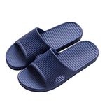 Rojeam Unisex Sliders Non-Slip Quick Dry Shower Slippers House Sandals for Indoor & Outdoor Bathroom Garden Pool Navy Blue Size 8.5/9