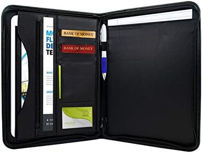TRIXES - Carpeta Organizadora de archivos para conferencia - Perfecta para escritorios de oficinas - Carpeta de documentos A4 - A Cremallera - Efecto de piel - Color negro
