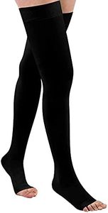 Thigh High 20-32 mmHg Compression Stocking Toeless Compression Socks for women & men circulation with Silicone Dot Band(Black,L)