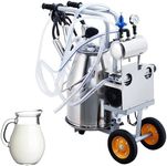 Electric Milking Machine for Cows, 55KPA 15000 RPM Automatic Pulsation Vacuum Milker, Portable Milking Machiner with 25L 304 Stainless Steel Bucket, Food-Grade Silicone Cups, for Cattle & Goat