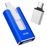 USB Stick 256GB for iPhone, [MFi-certified] 4-in-1 Flash Drive for iphone, Photo Stick for iPhone/iPad/Android/PC, Without App USB 3.0 High-Speed Lightnning Memory Stick Transfer Photos Videos, Blue